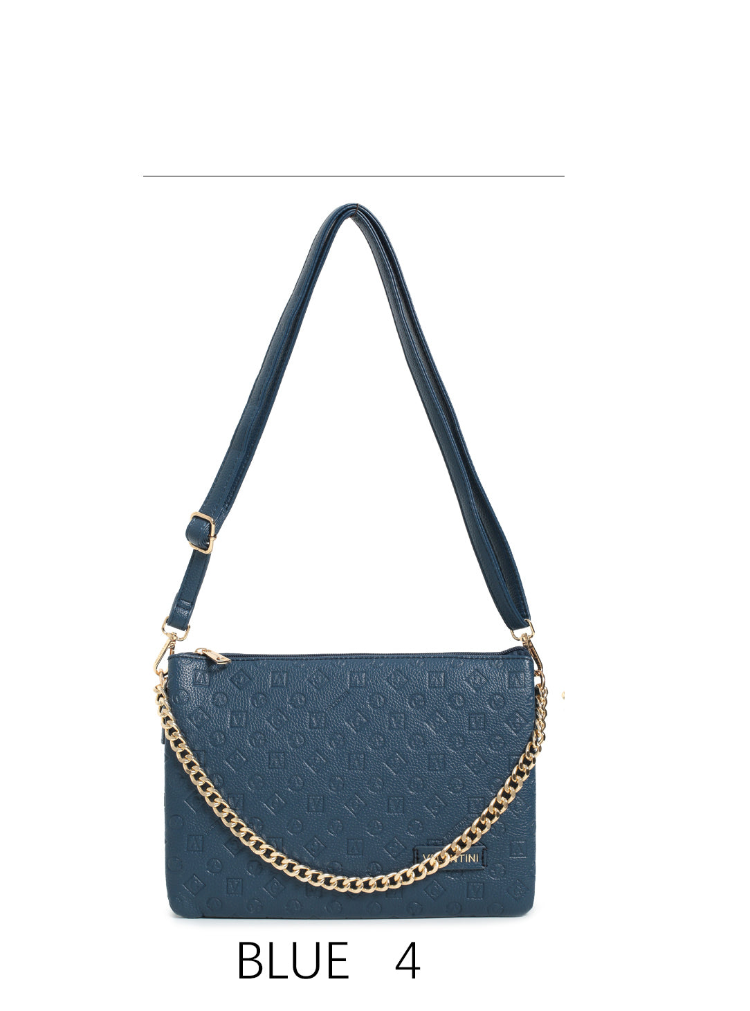 Borsa a spalla con catena e motivo in rilievo, tracolla regolabile Blu di Prussia