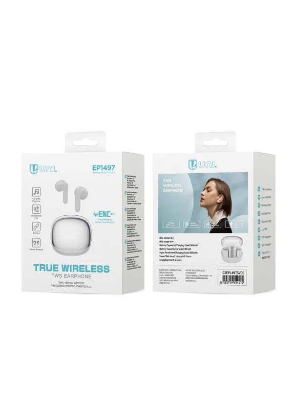UNI-TWS Auricolare Bluetooth semi-in-ear CE Bianco