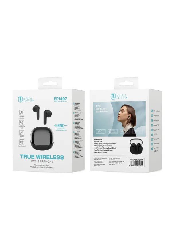 UNI-TWS Auricolare Bluetooth semi-in-ear CE Nero