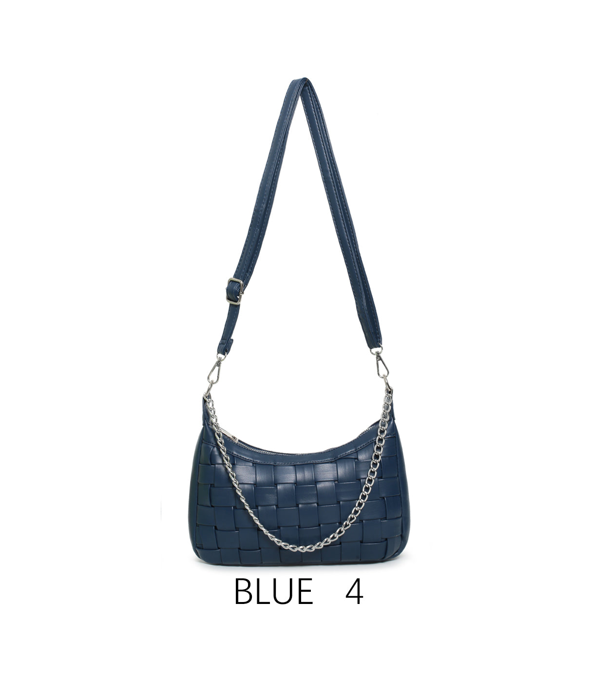 Borsa a spalla intrecciata con catena, tracolla regolabile Blu di Prussia
