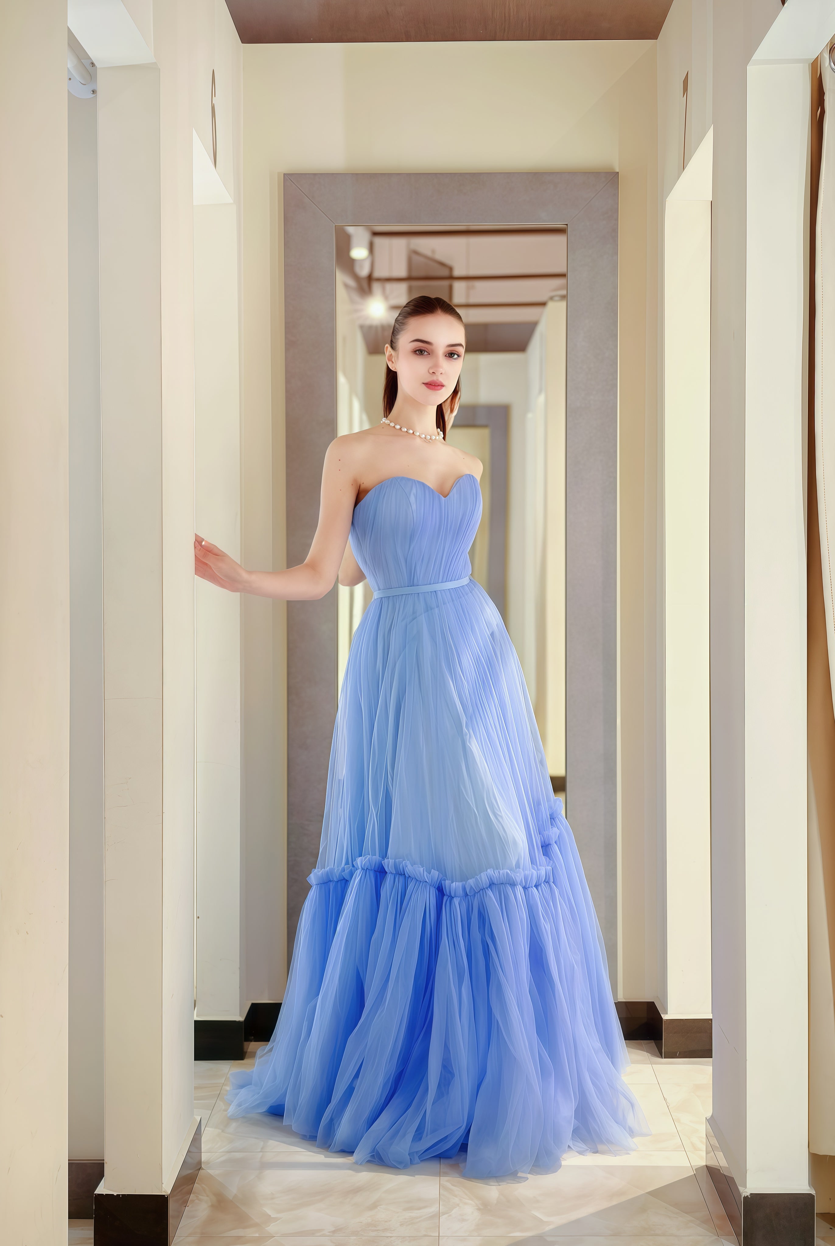 Abito da sera in tulle azzurro - Design elegante