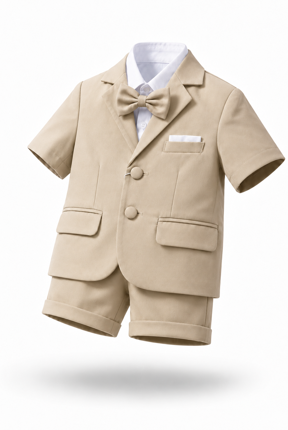 Completo Elegante Bambino Verde Salvia 4 Pezzi con Giacca Shorts Camicia e Papillong 4-10Anni