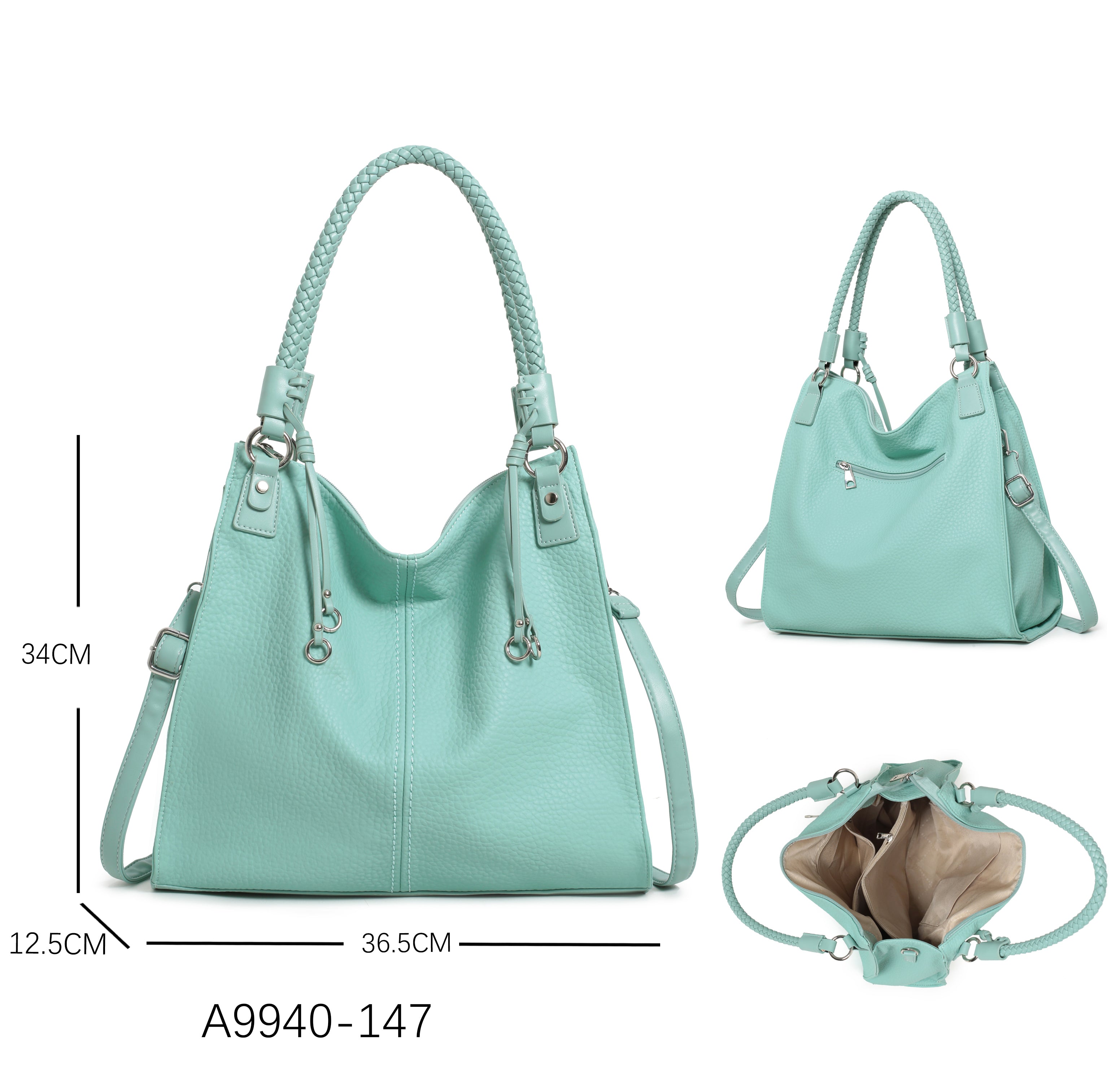 Borsa a secchiello elegante con manico intrecciato e tracolla regolabile