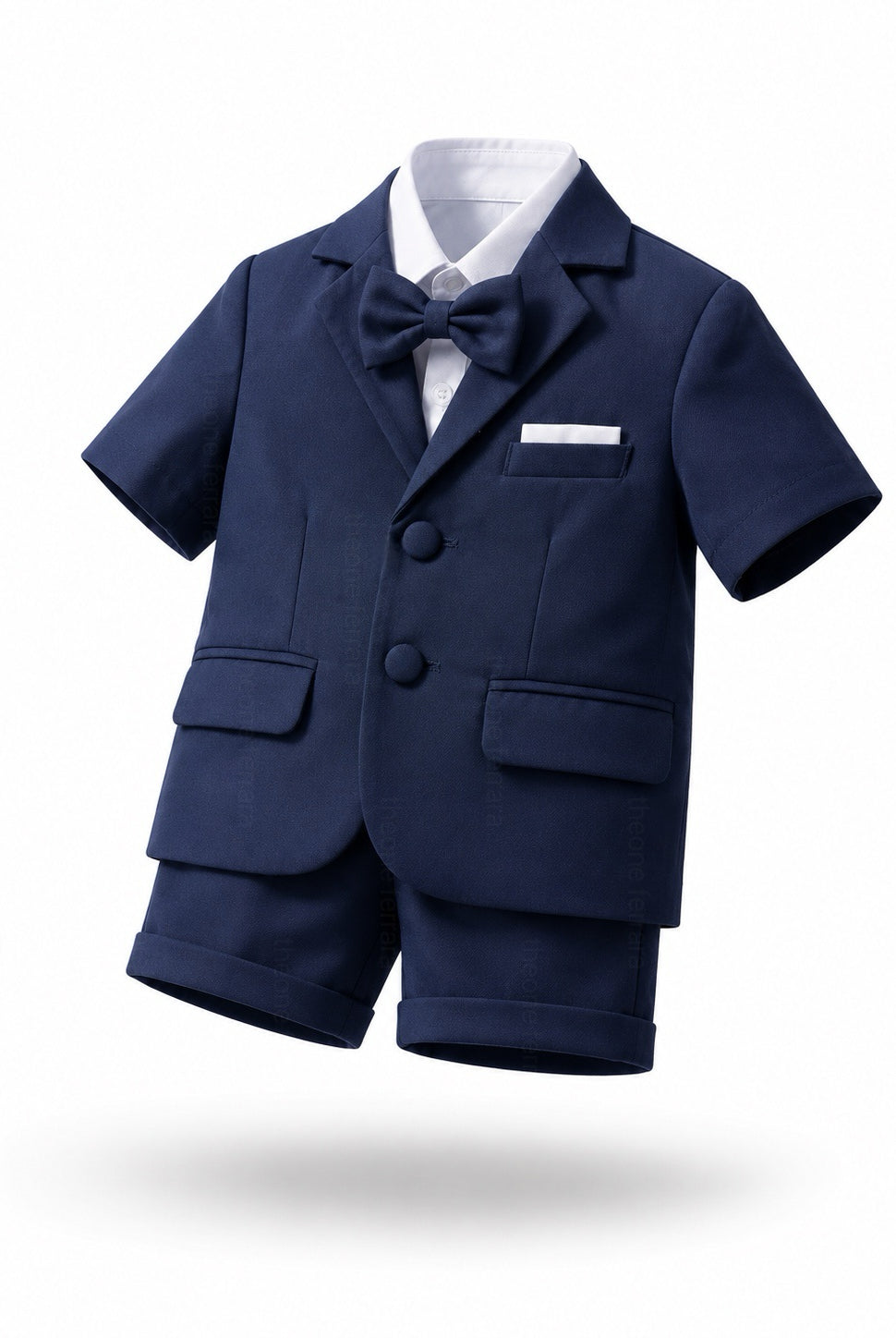 Completo Elegante Bambino Verde Salvia 4 Pezzi con Giacca Shorts Camicia e Papillong 4-10Anni