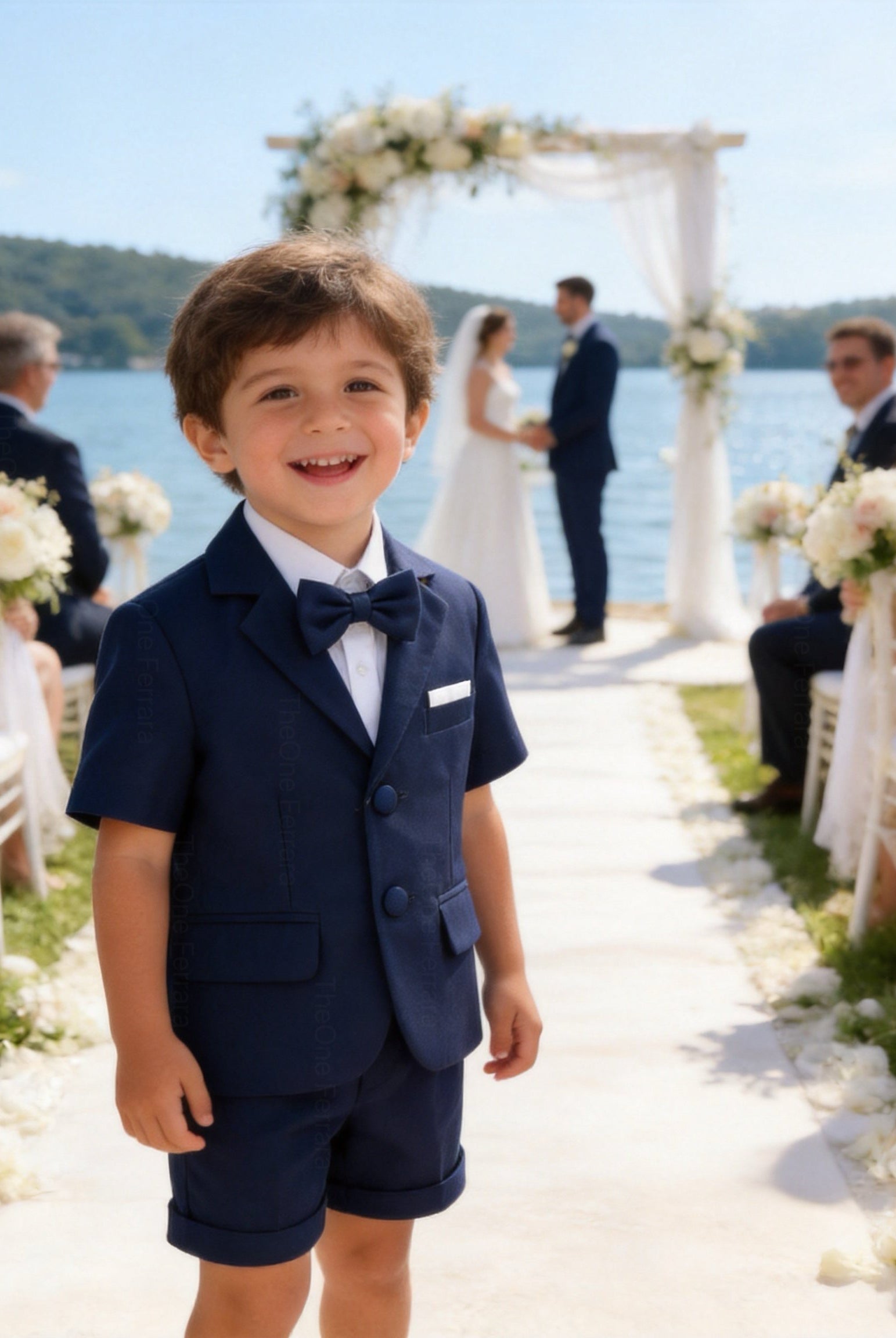 Completo Elegante Bambino Verde Salvia 4 Pezzi con Giacca Shorts Camicia e Papillong 4-10Anni