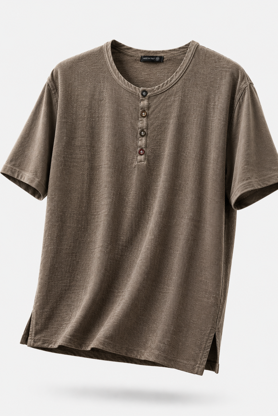 Maglia Uomo Henley 100% Cotone Made in Italy Manica Corta S-3XL Caffe