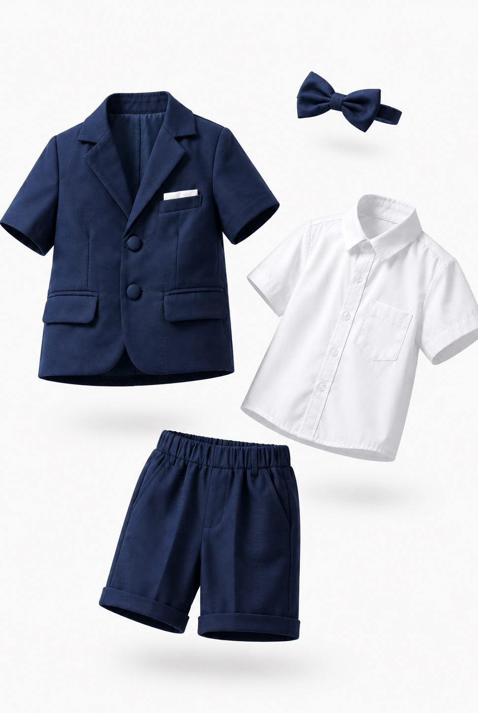 Completo Elegante Bambino Verde Salvia 4 Pezzi con Giacca Shorts Camicia e Papillong 4-10Anni