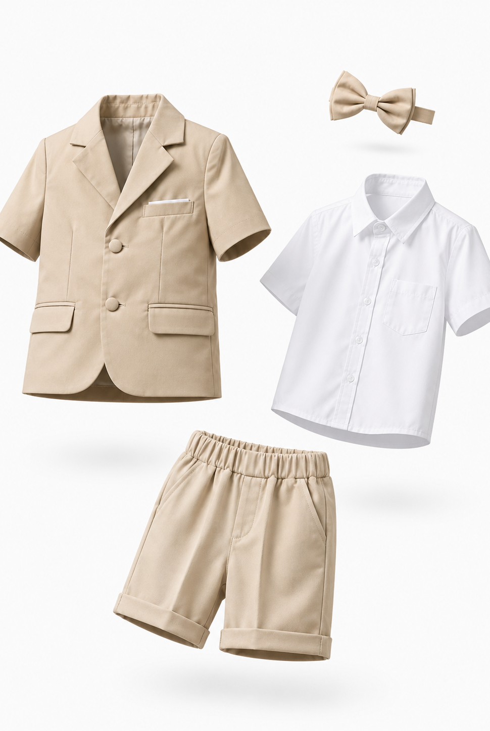 Completo Elegante Bambino Verde Salvia 4 Pezzi con Giacca Shorts Camicia e Papillong 4-10Anni