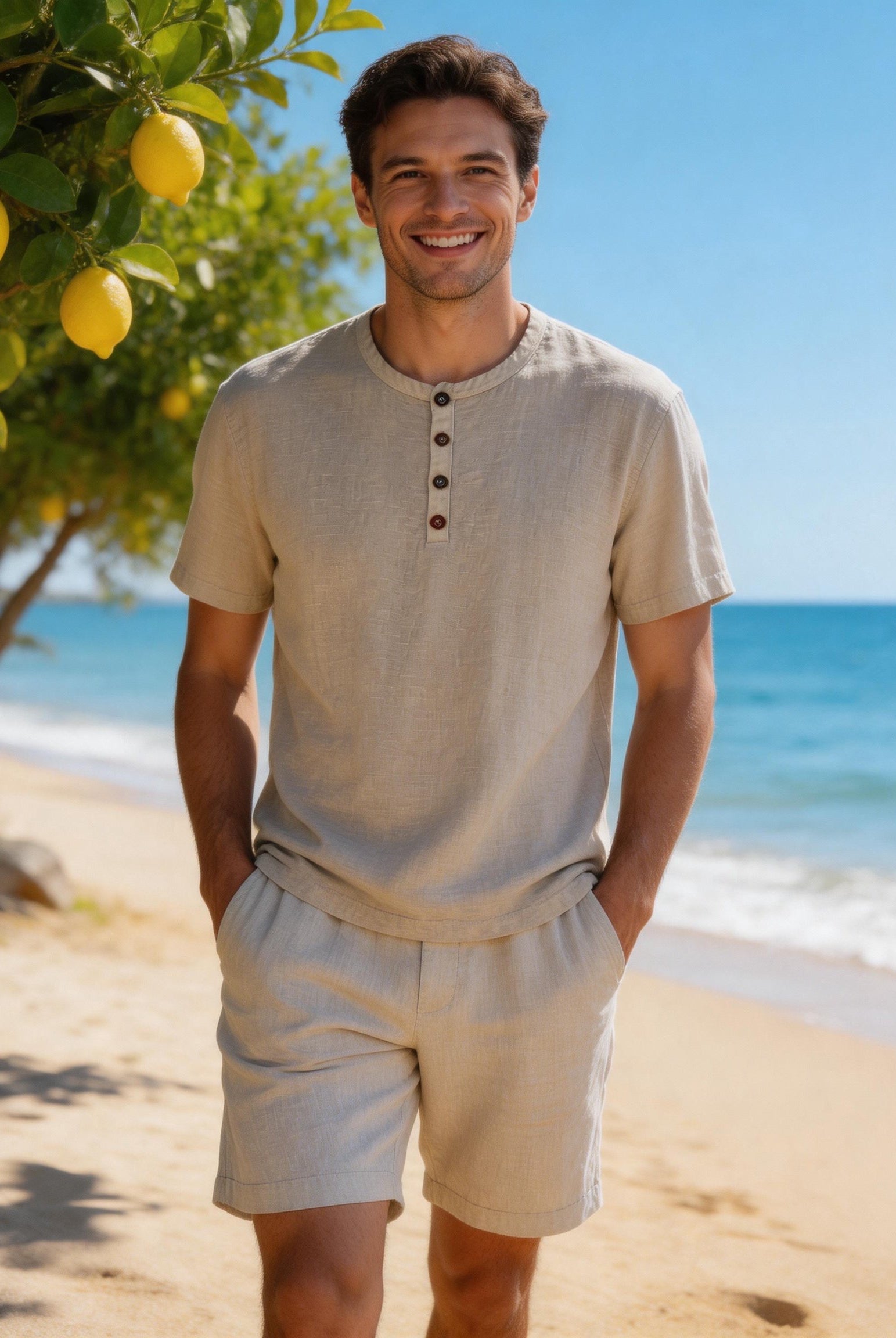 Maglia Uomo Henley 100% Cotone Made in Italy Manica Corta S-3XL