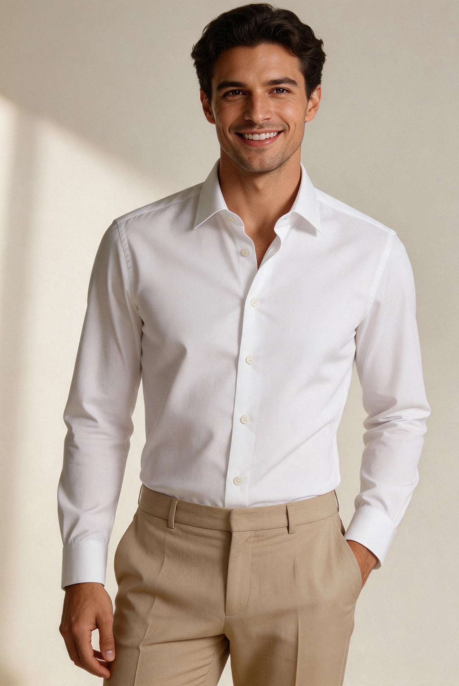 Camicia Uomo Bianca Slim Fit in Cotone Elasticizzato – Elegante Business Casual 2620