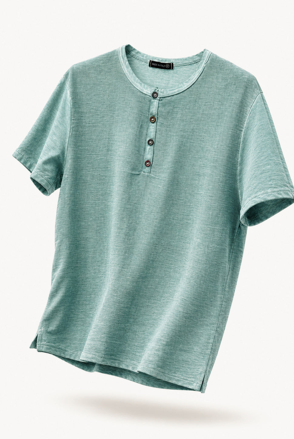 Maglia Uomo Henley 100% Cotone Made in Italy Manica Corta S-3XL Verde oceano