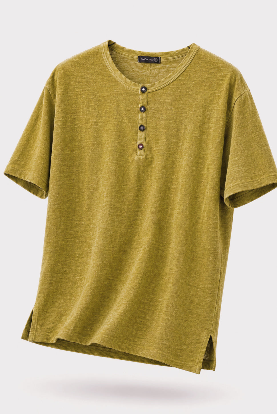 Maglia Uomo Henley 100% Cotone Made in Italy Manica Corta S-3XL giallo senape