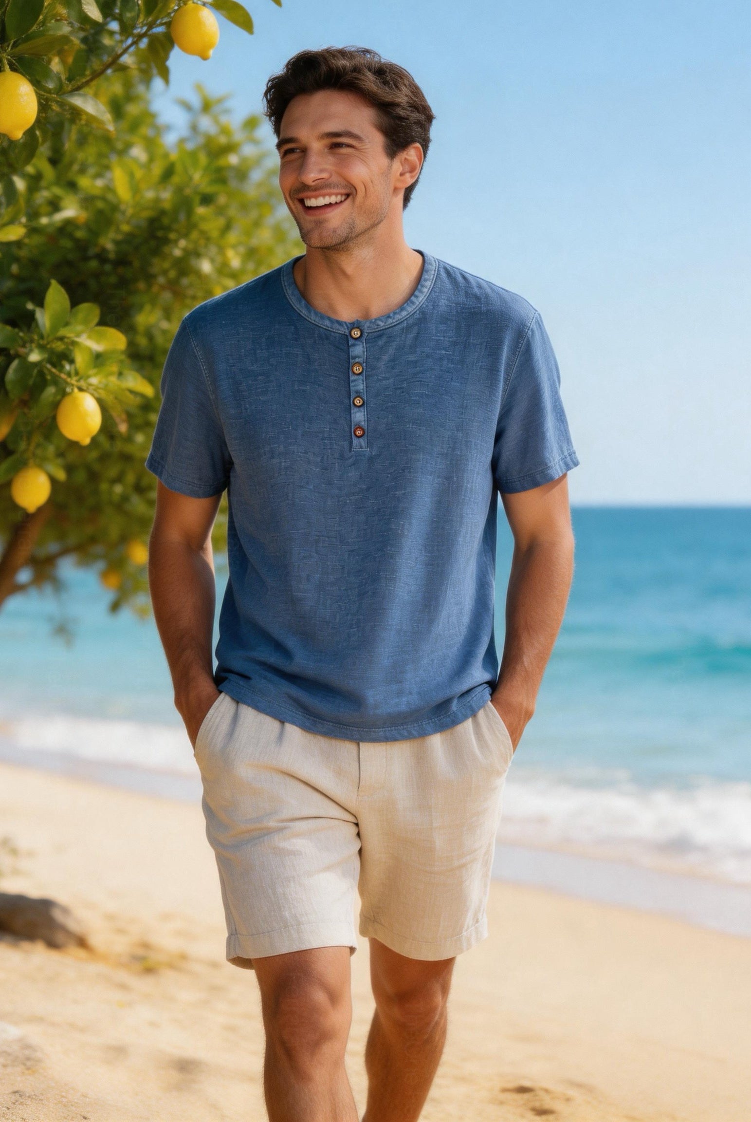 Maglia Uomo Henley 100% Cotone Made in Italy Manica Corta S-3XL