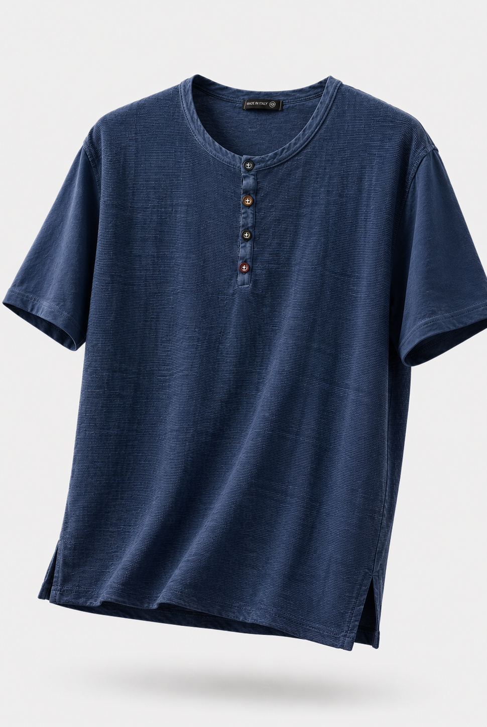 Maglia Uomo Henley 100% Cotone Made in Italy Manica Corta S-3XL Blu navy