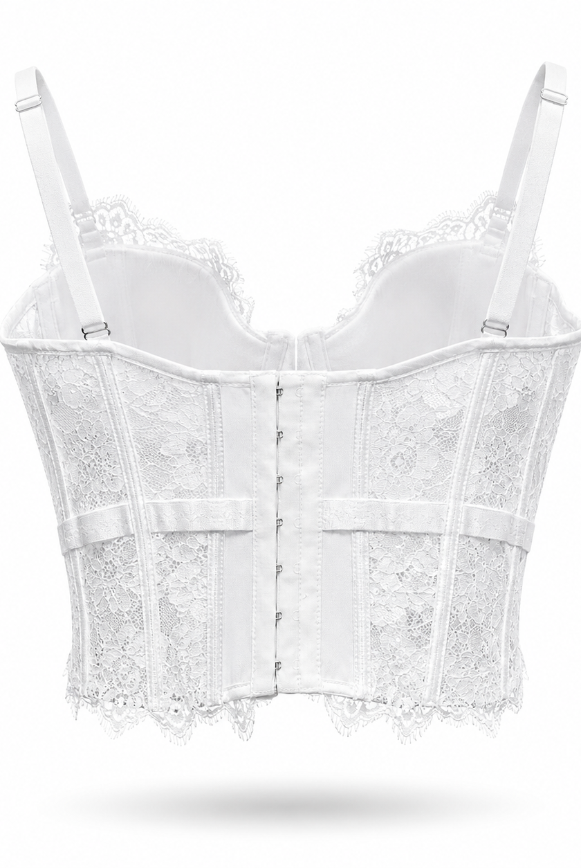 Corsetto in Pizzo da Donna con Coppe e Ferretto – Elegante Bustier Push Up 70080 Bianco S M