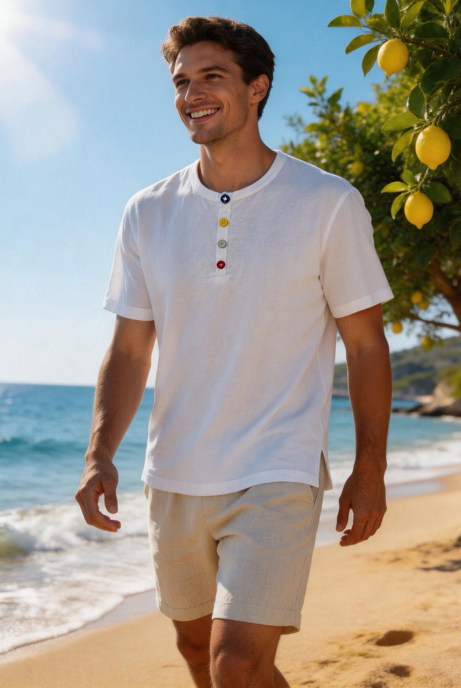 Maglia Uomo Henley 100% Cotone Made in Italy Manica Corta S-3XL