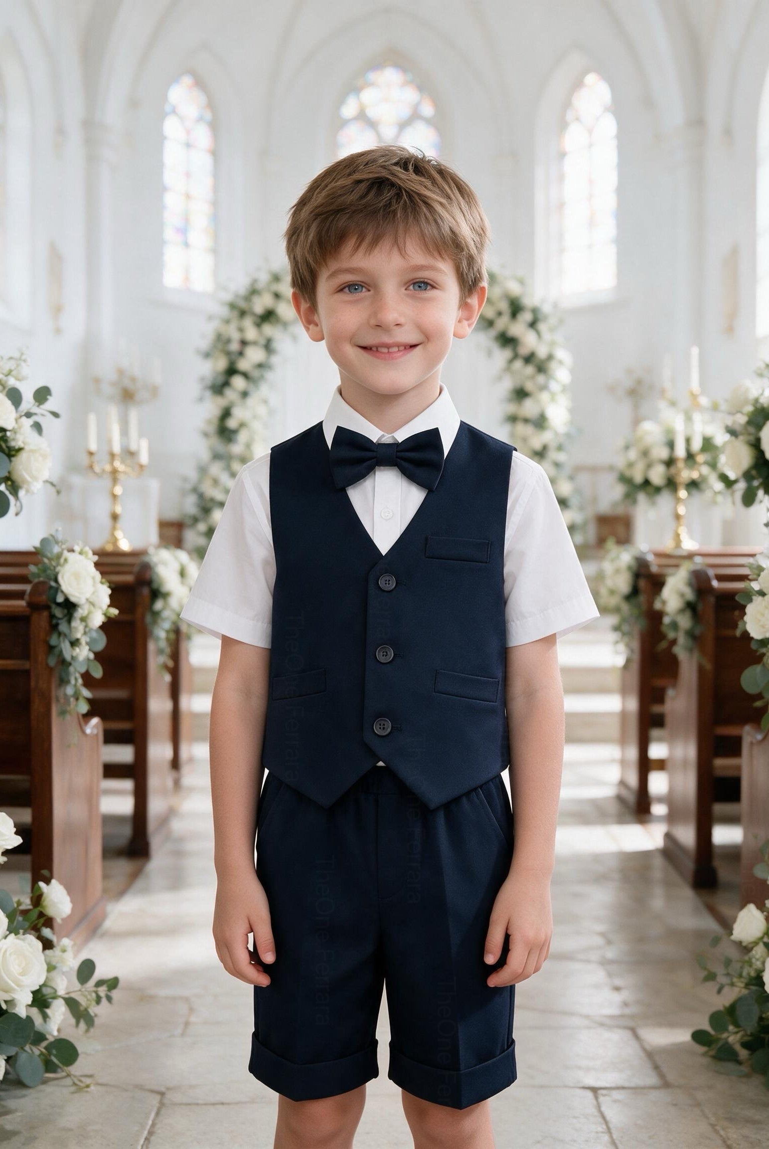 Completo Elegante Bambino Estivo 4 Pezzi con Pantaloncini Abito Cerimonia Matrimonio 1-8 Anni