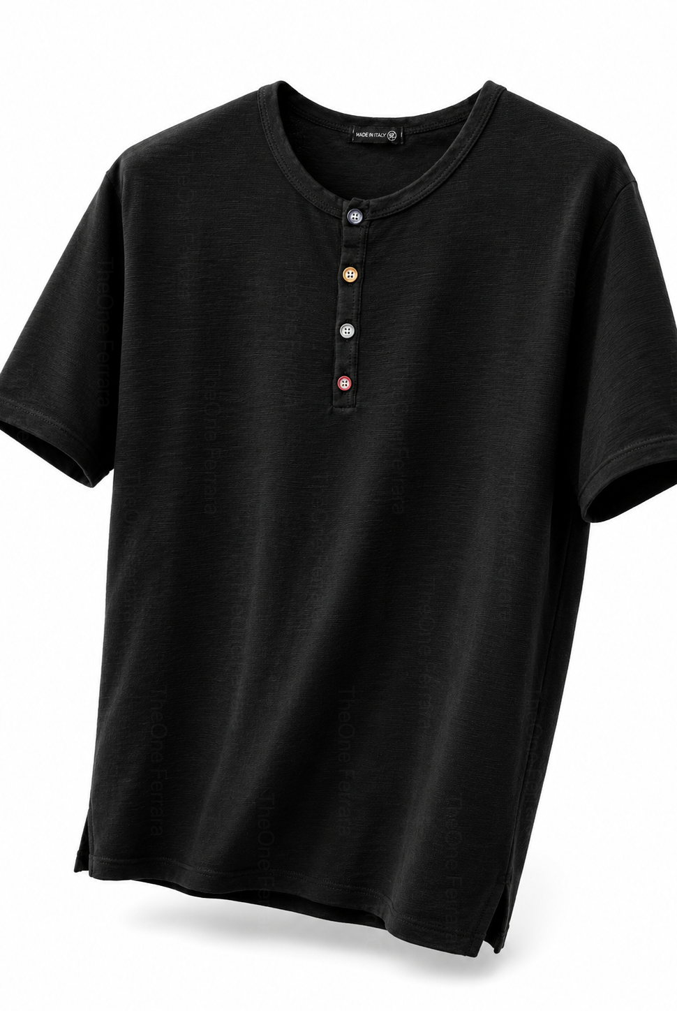 Maglia Uomo Henley 100% Cotone Made in Italy Manica Corta S-3XL Nero
