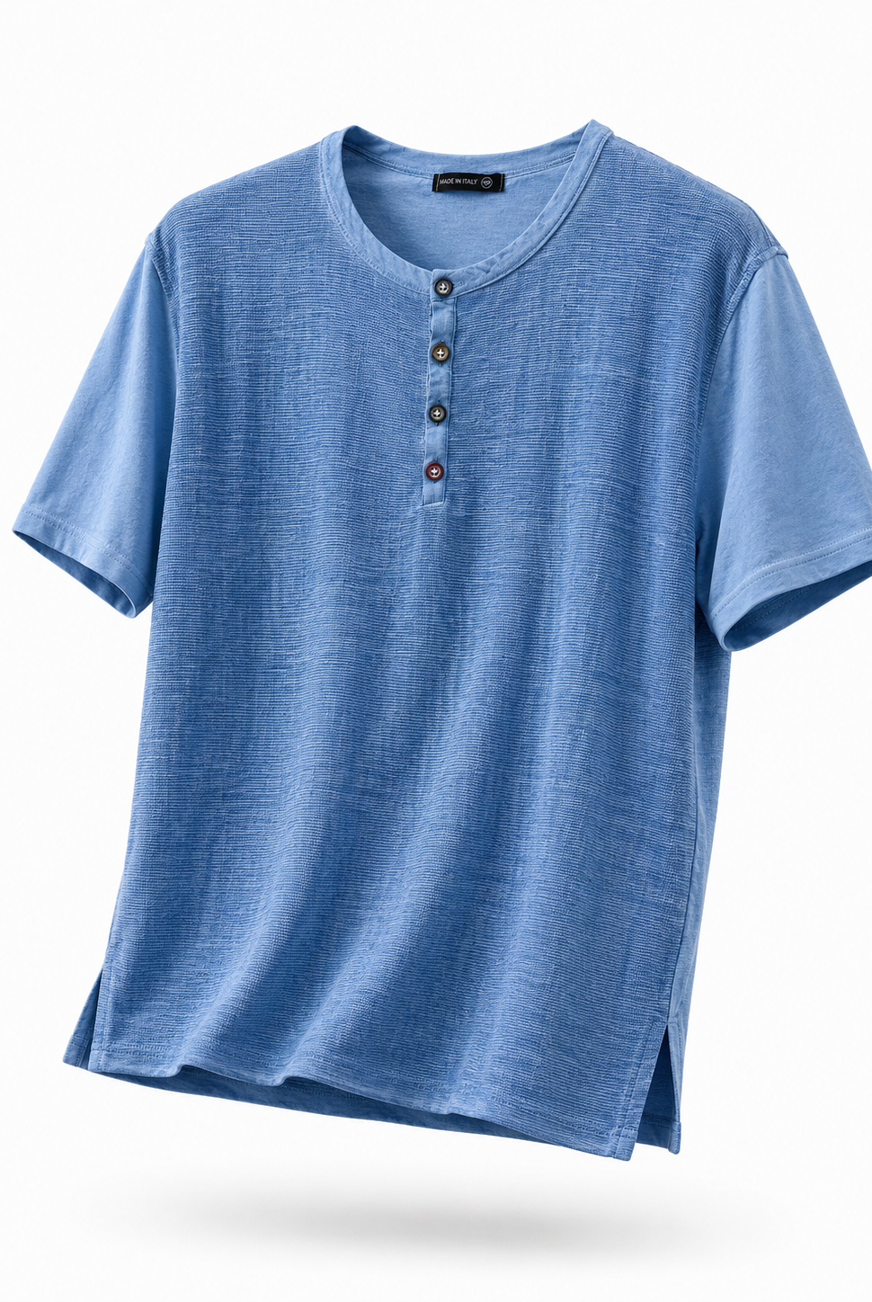 Maglia Uomo Henley 100% Cotone Made in Italy Manica Corta S-3XL Azzuro