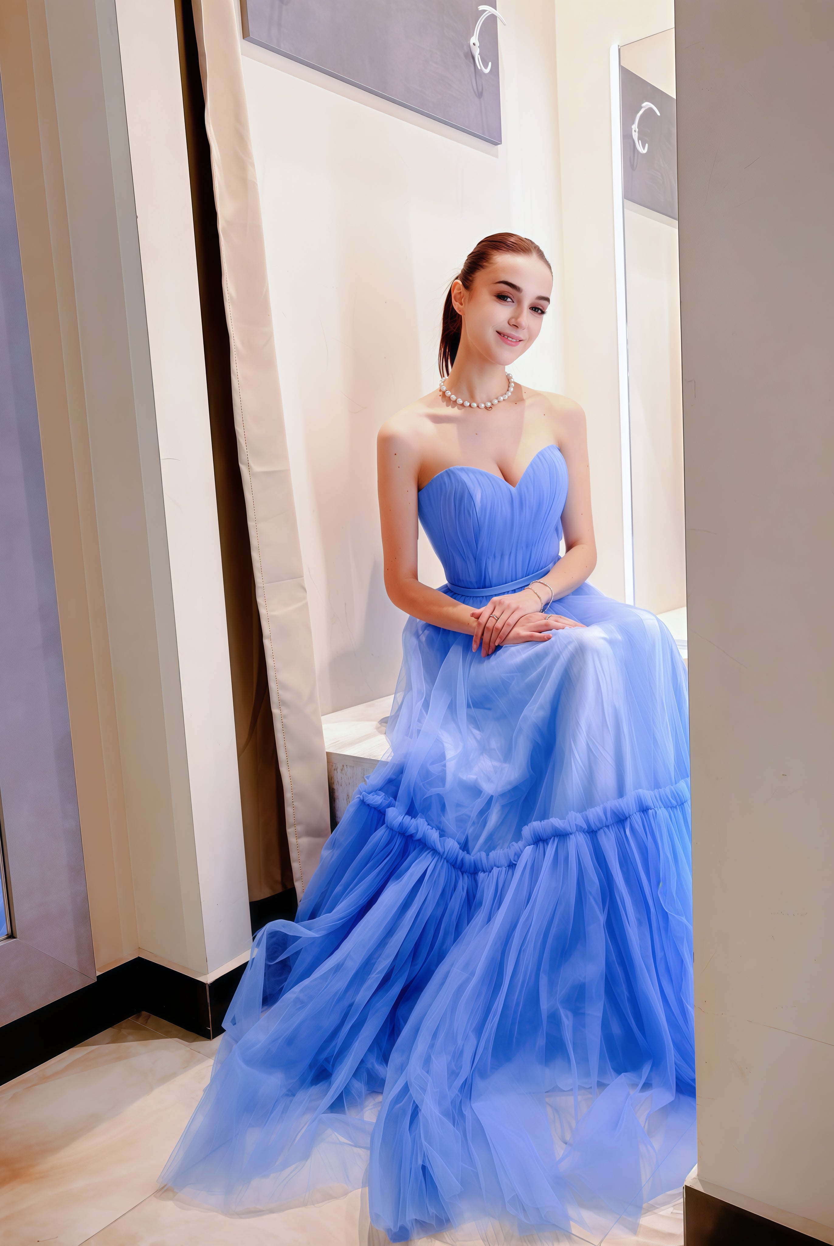 Abito da sera in tulle azzurro - Design elegante
