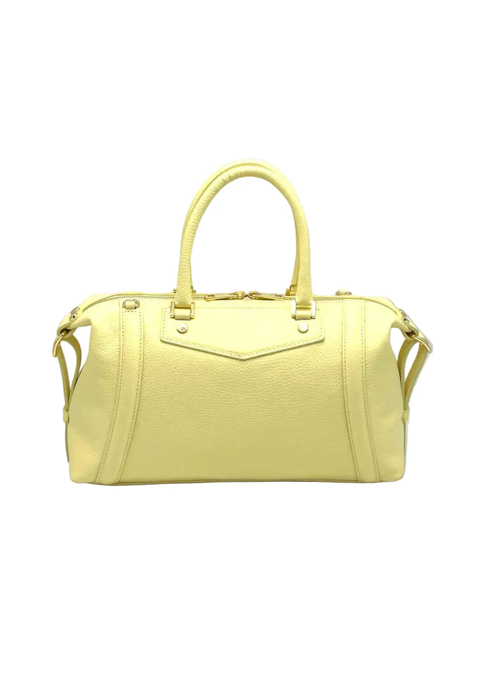 Borsa Boston da donna in vera pelle gialla con tracolla regolabile, borsa pelle made in italy, art. 112677
