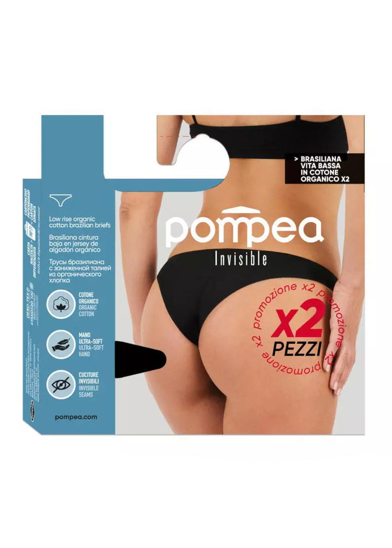 Brasiliana donna invisibile Pompea vita bassa in cotone organico 2 pz