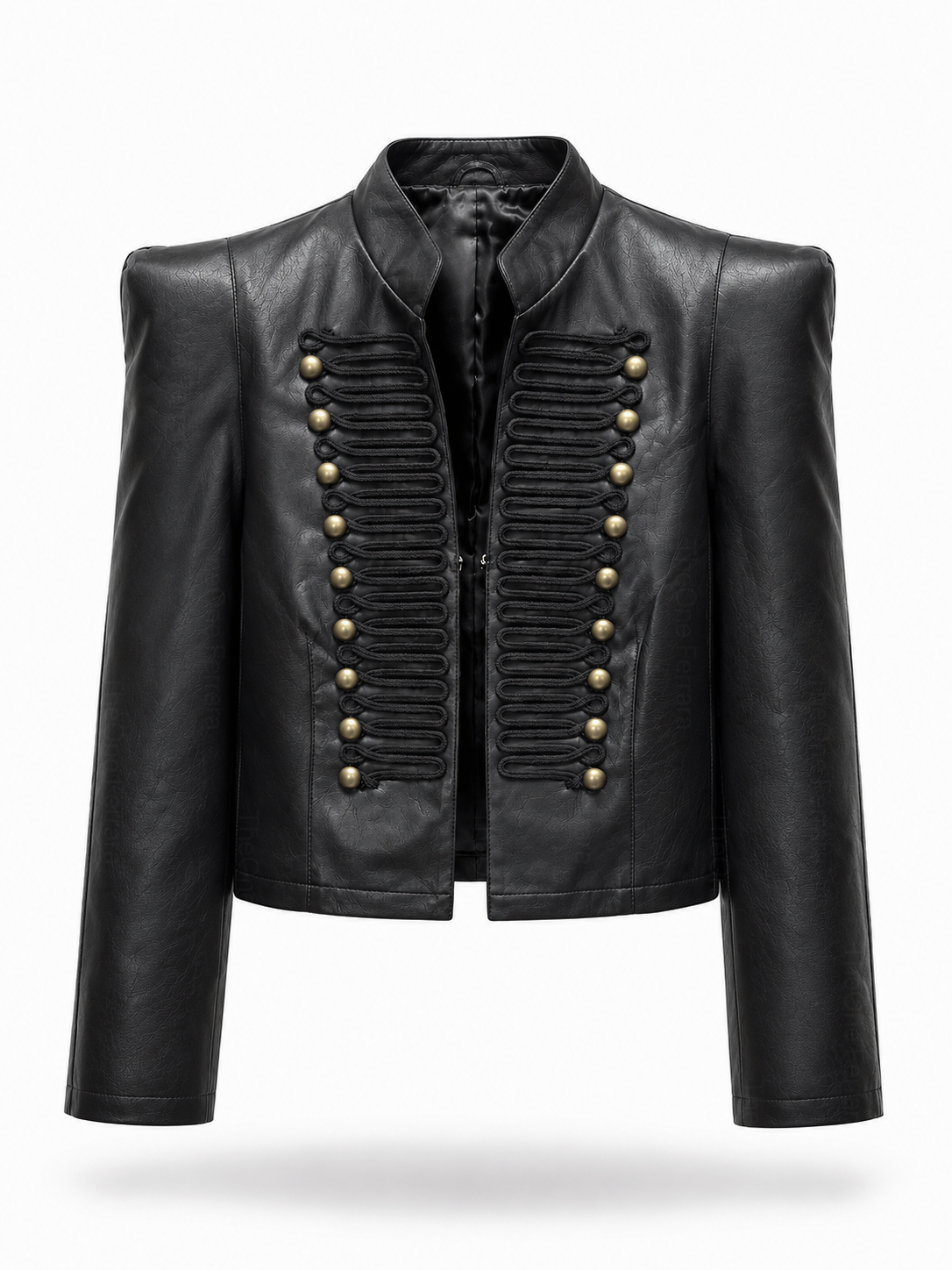 Giacca Corta Donna Effetto Pelle Stile Militare con Alamari 153 Nero