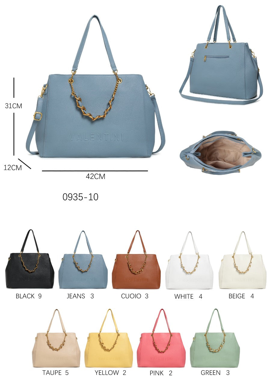 Borsa tote capiente con catena decorativa e tracolla regolabile