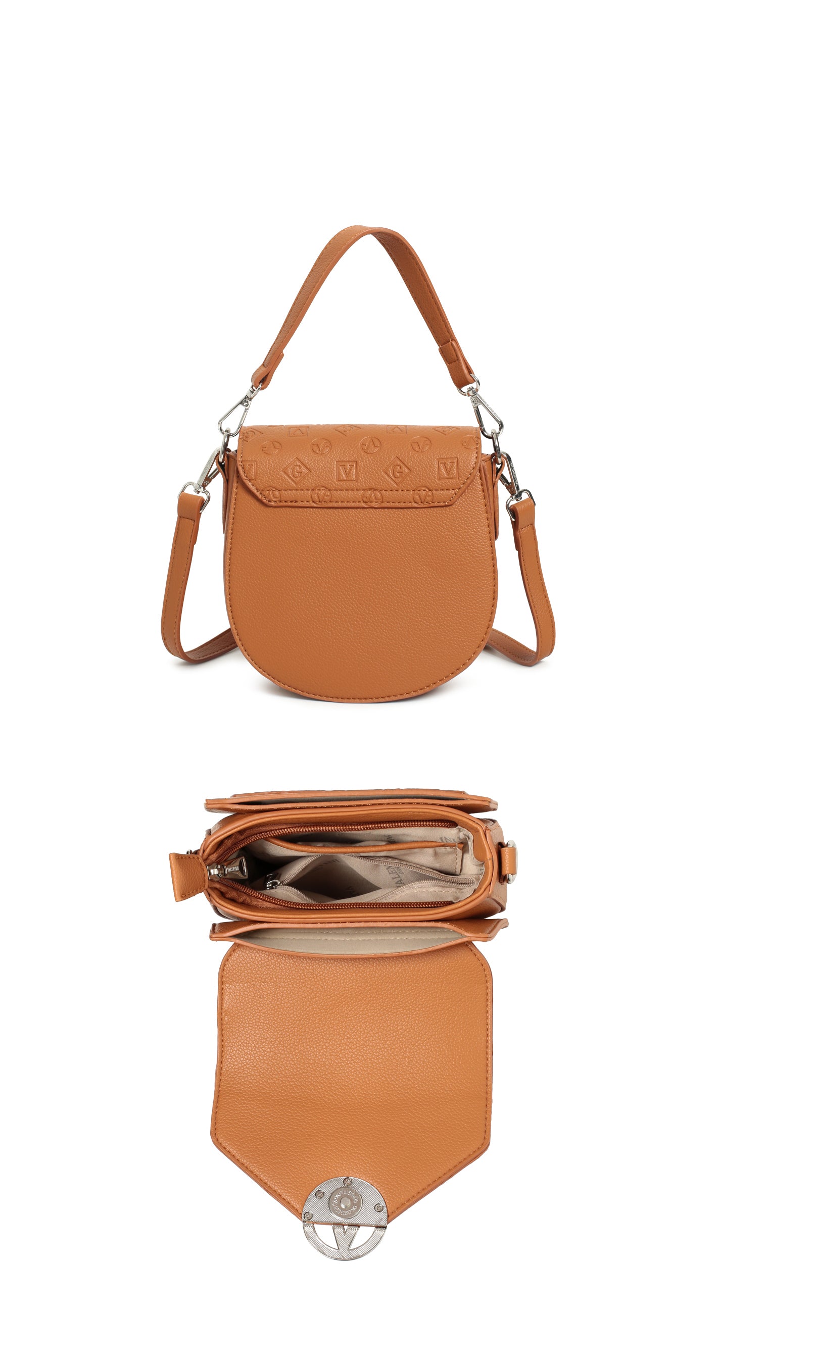 Borsa a sella vintage con logo in rilievo e tracolla regolabile