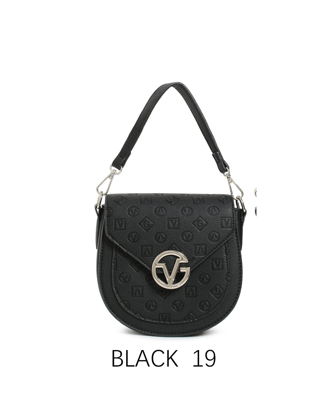 Borsa a sella vintage con logo in rilievo e tracolla regolabile Nero