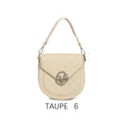 Borsa a sella vintage con logo in rilievo e tracolla regolabile Taupe