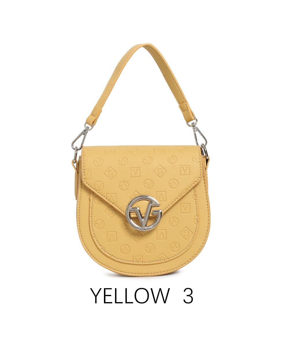 Borsa a sella vintage con logo in rilievo e tracolla regolabile Giallo