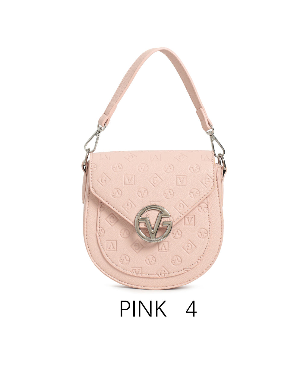 Borsa a sella vintage con logo in rilievo e tracolla regolabile Rosa