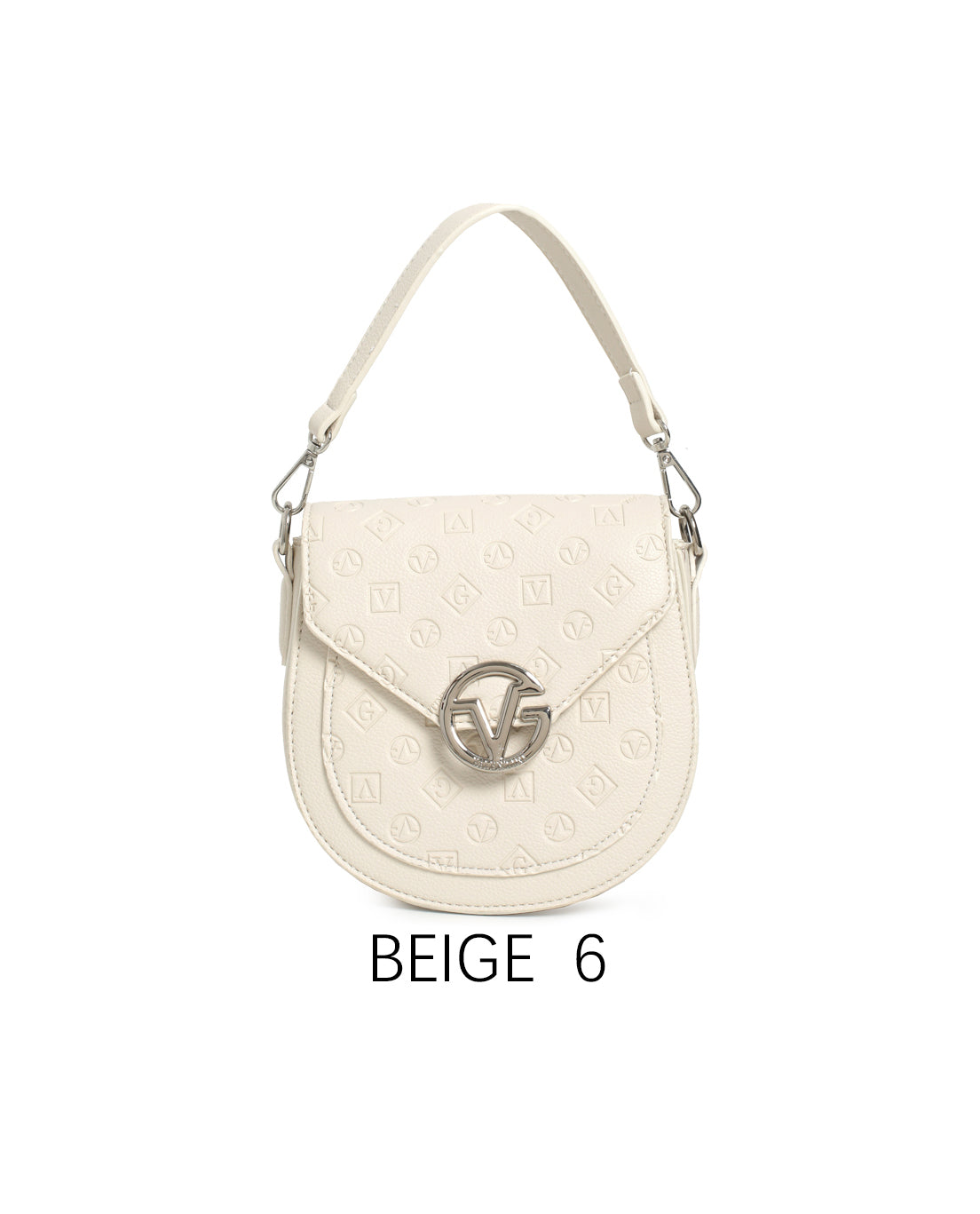 Borsa a sella vintage con logo in rilievo e tracolla regolabile Beige
