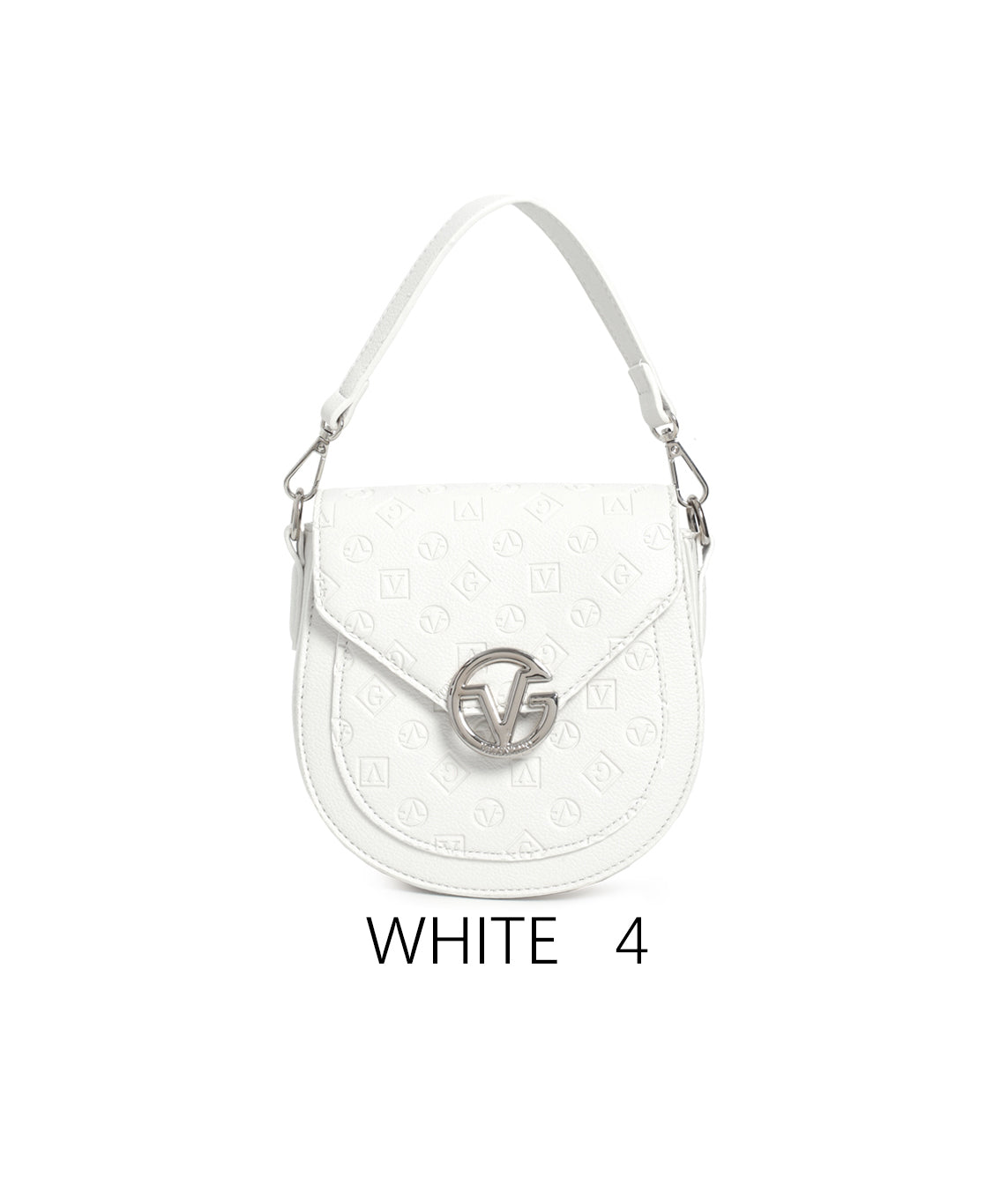 Borsa a sella vintage con logo in rilievo e tracolla regolabile Bianco