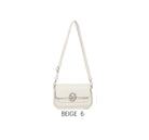Elegant Small Shoulder Bag with Adjustable Strap & Metal Logo Beige