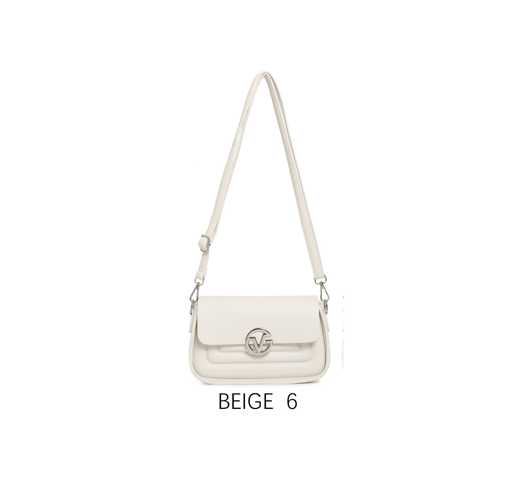 Elegant Small Shoulder Bag with Adjustable Strap & Metal Logo Beige
