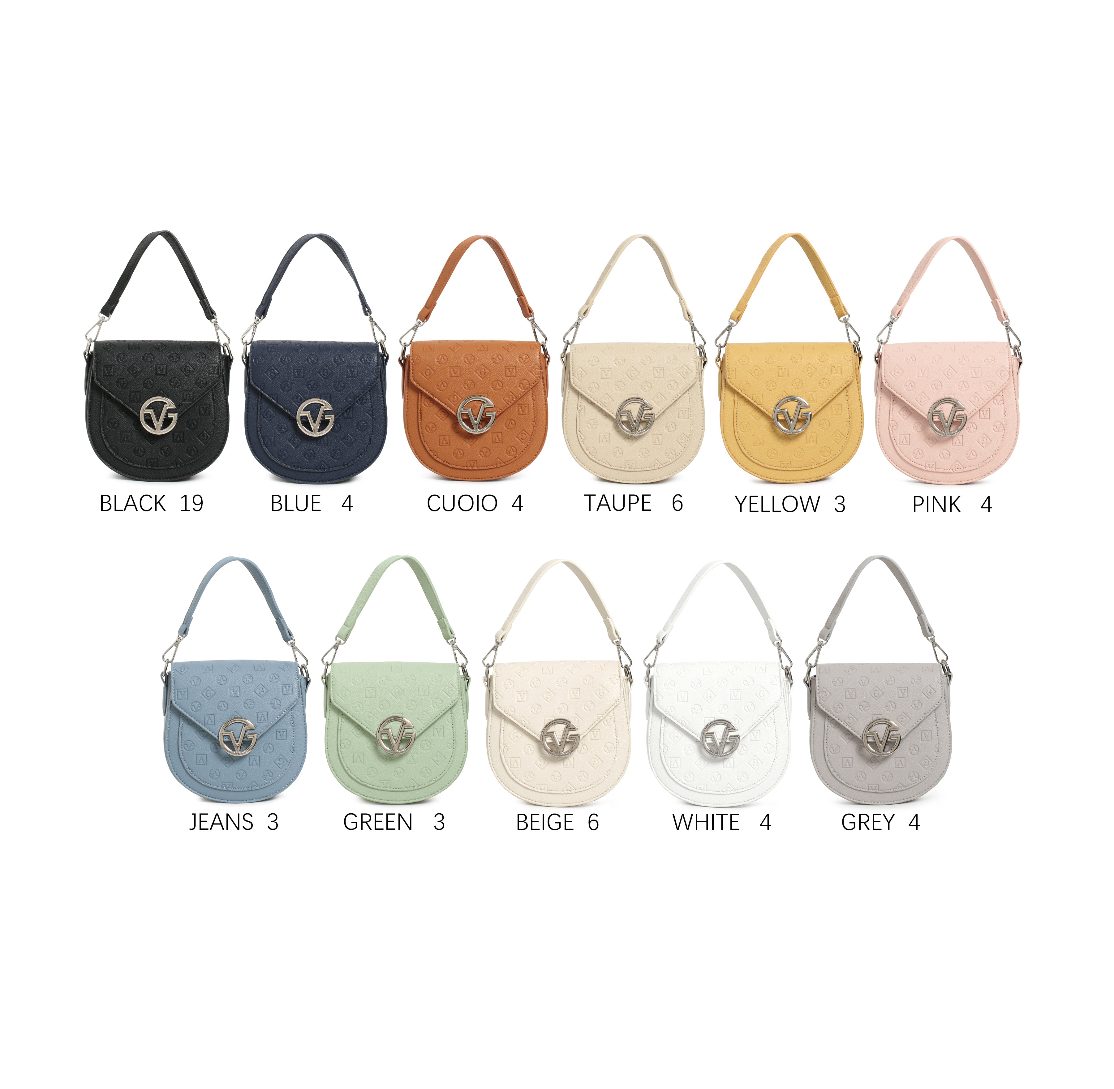 Borsa a sella vintage con logo in rilievo e tracolla regolabile