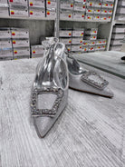 Sandali Eleganti con Tacco Alto - Design Brillante Argento 36