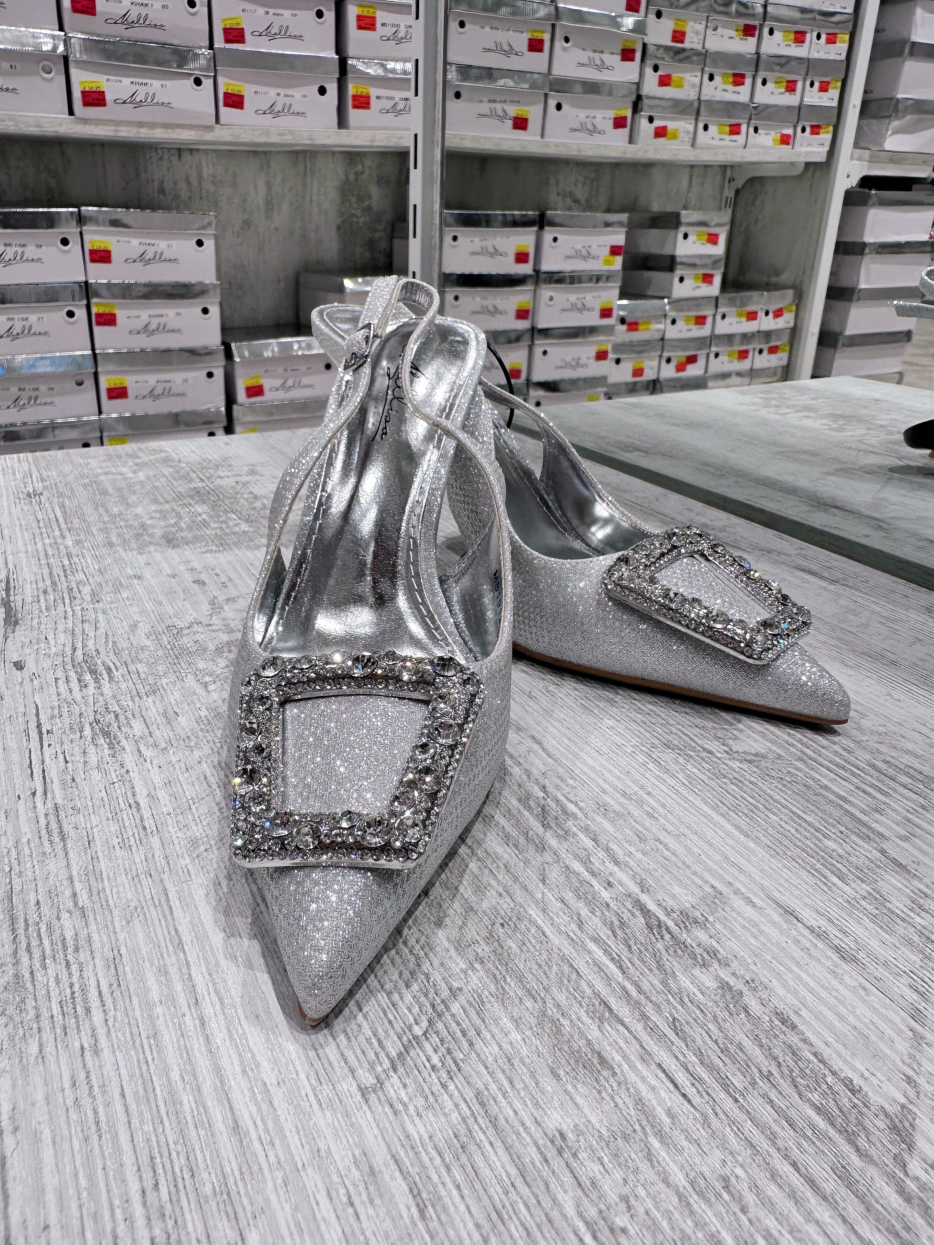 Sandali Eleganti con Tacco Alto - Design Brillante Argento 36