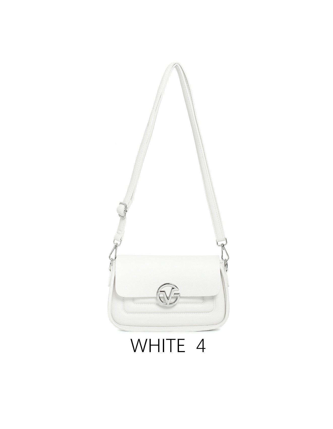 Elegant Small Shoulder Bag with Adjustable Strap & Metal Logo Bianco