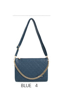 Borsa a spalla con catena e motivo in rilievo, tracolla regolabile Blu di Prussia
