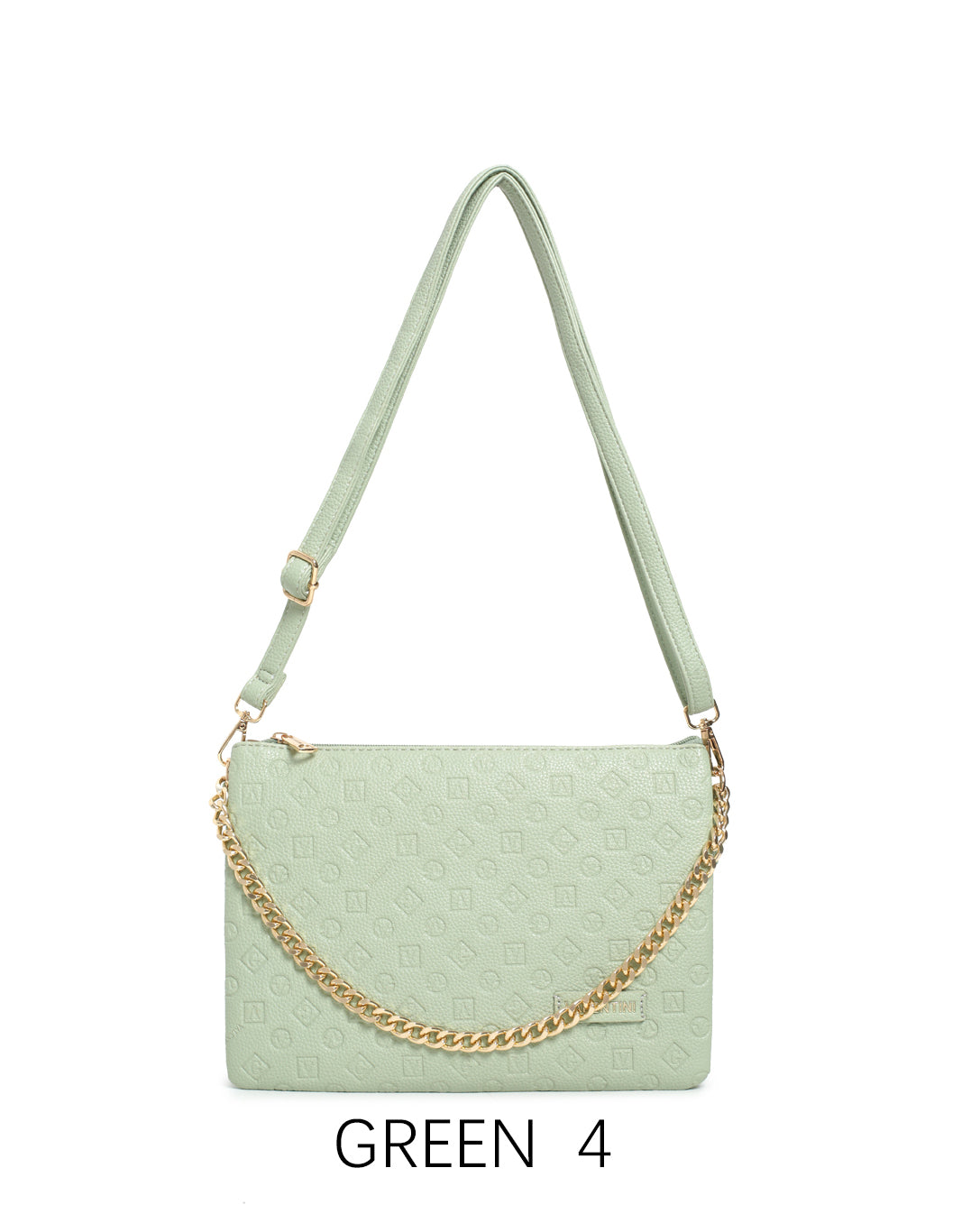 Borsa a spalla con catena e motivo in rilievo, tracolla regolabile Green