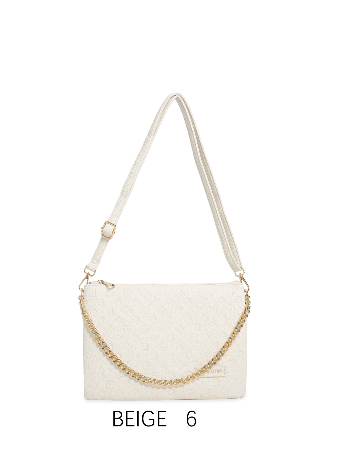 Borsa a spalla con catena e motivo in rilievo, tracolla regolabile Beige