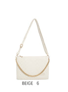 Borsa a spalla con catena e motivo in rilievo, tracolla regolabile Beige