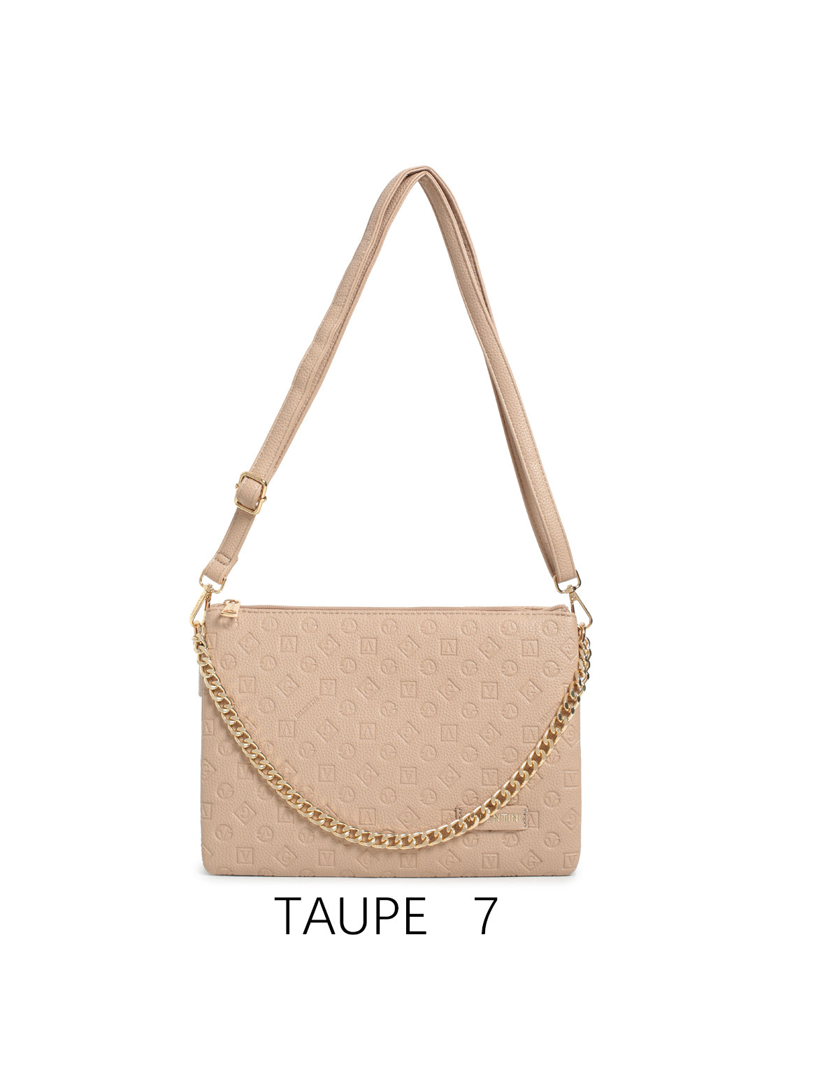 Borsa a spalla con catena e motivo in rilievo, tracolla regolabile Taupe
