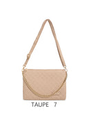Borsa a spalla con catena e motivo in rilievo, tracolla regolabile Taupe
