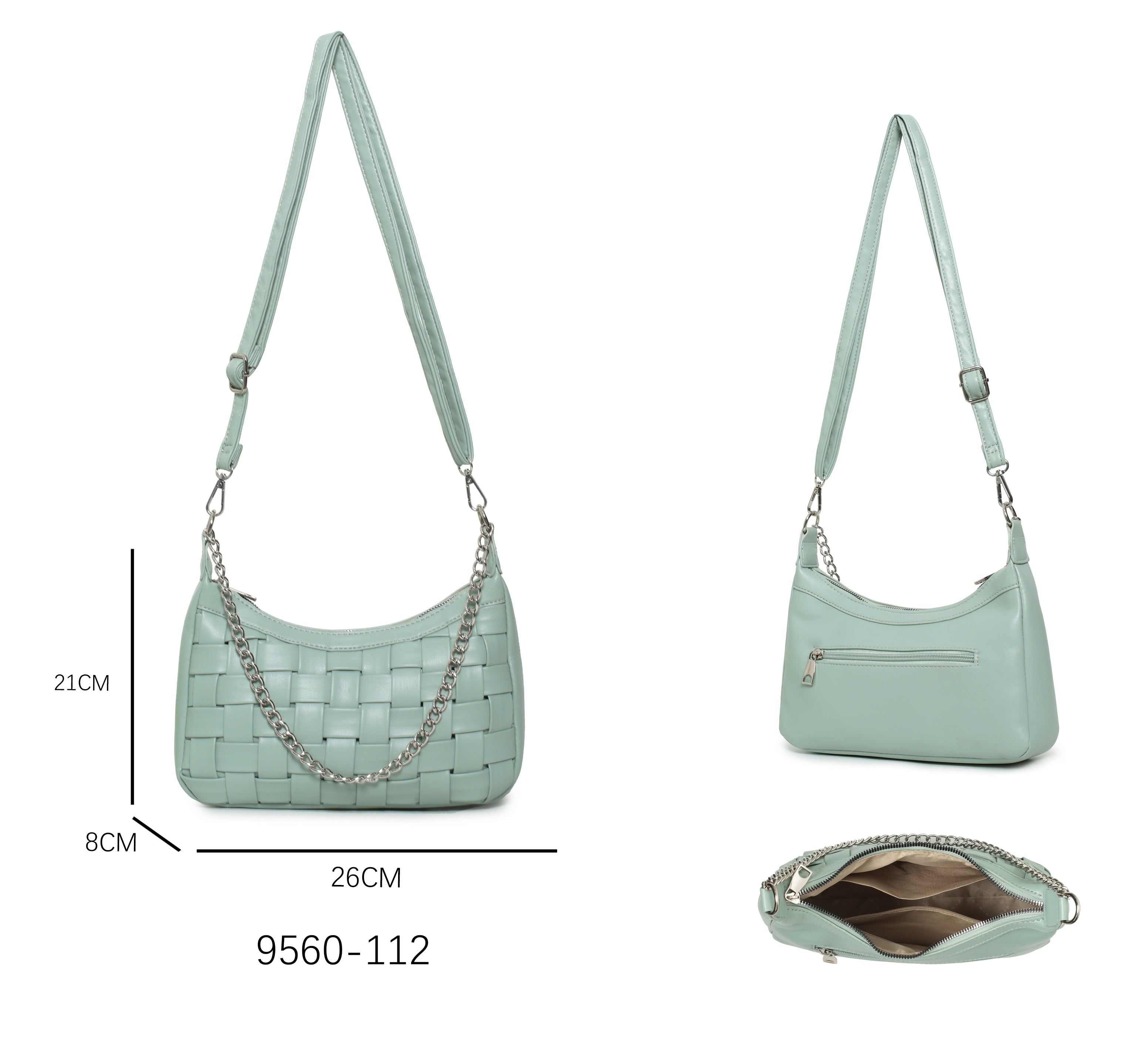 Borsa a spalla intrecciata con catena, tracolla regolabile