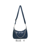 Borsa a spalla intrecciata con catena, tracolla regolabile Blu di Prussia