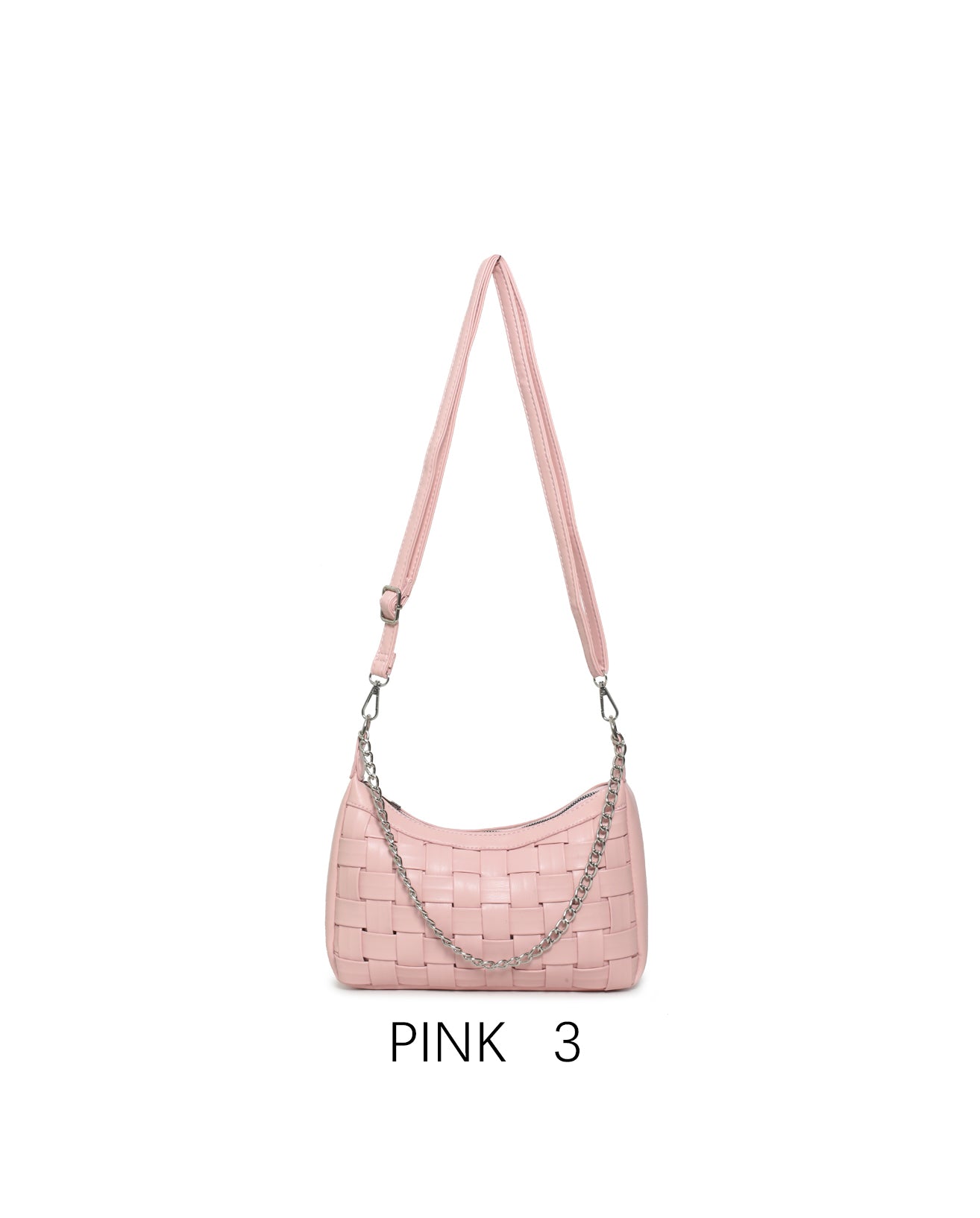 Borsa a spalla intrecciata con catena, tracolla regolabile Rosa